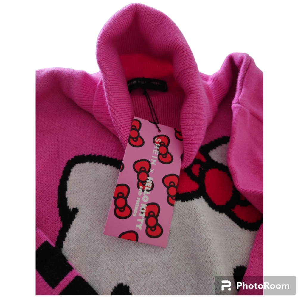 Hello Kitty Shein Hot Pink Turtleneck Crop Sweater, size M